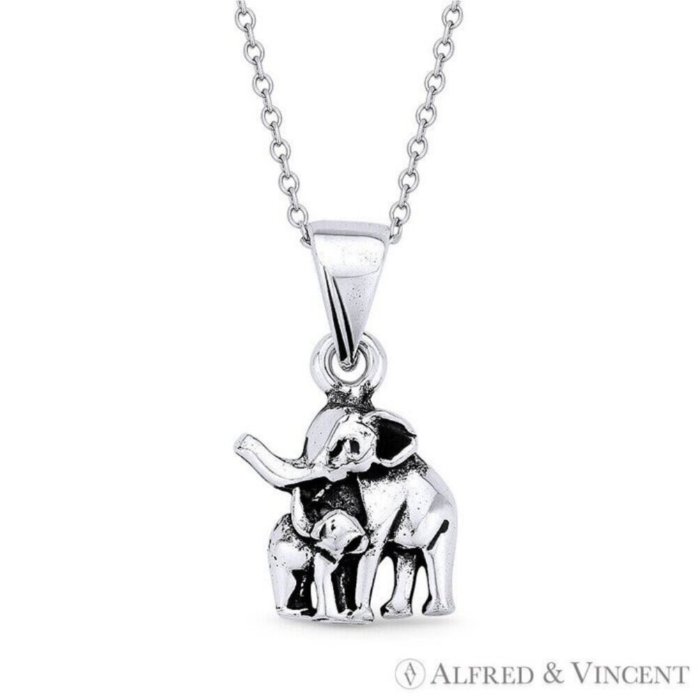 Mother & Baby Elephant Motherhood Charm in Oxidized .925 Sterling Silver